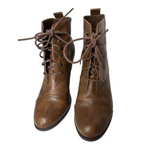 Blowfish Malibu Brown Leather Ankle Lace-Up Boots With Heel & Stitched Detail 10